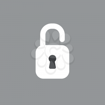 Flat vector icon concept of opened padlock on grey background.