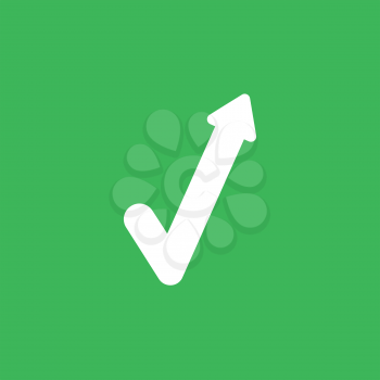 Flat vector icon concept of check mark with arrow moving up on green background.