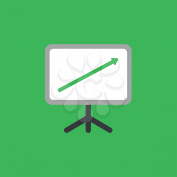 Flat vector icon concept of sales chart with arrow moving up on green background.
