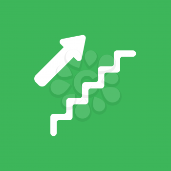 Flat vector icon concept of stairs with arrow moving up on green background.