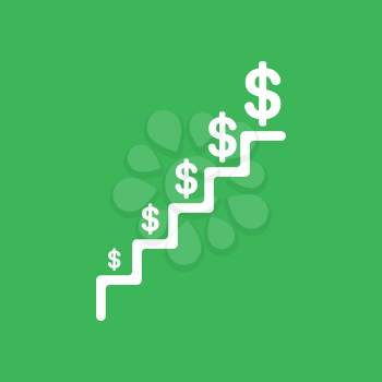 Flat vector icon concept of stairs with dollars growing on green background.