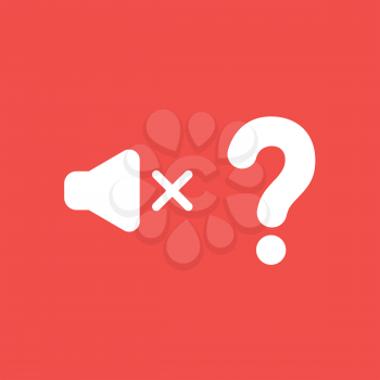 Flat vector icon concept of sound off symbol with question mark on red background.