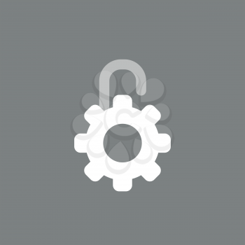 Flat vector icon concept of opened gear padlock on grey background.