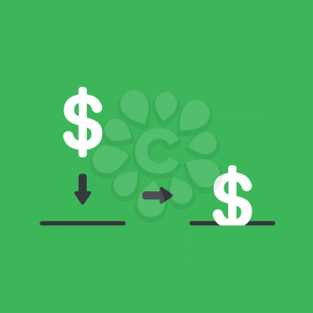 Flat vector icon concept of dollar symbol into moneybox hole on green background.