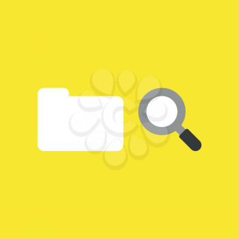Flat vector icon concept of closed file folder with magnifying glass on yellow background.