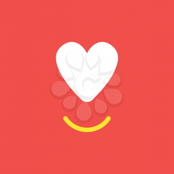 Flat vector icon concept of heart with smiling mouth on red background.