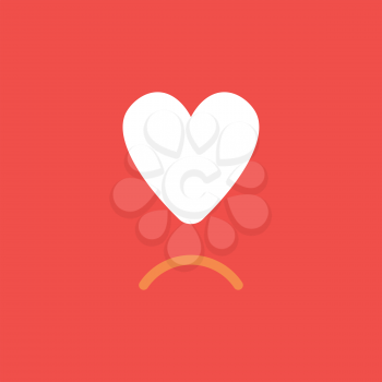 Flat vector icon concept of heart with sulking mouth on red background.
