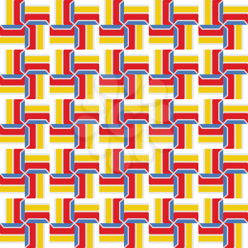 Vector seamless pattern texture background with geometric shapes, colored in yellow, blue, red and white colors.