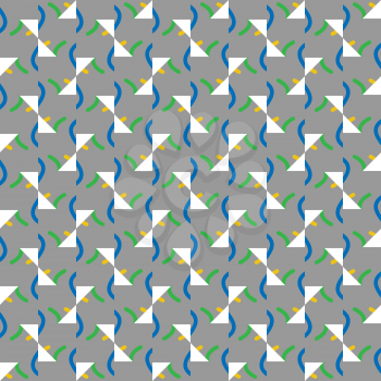 Vector seamless pattern texture background with geometric shapes, colored in grey, blue, yellow and white colors.