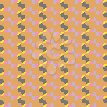 Vector seamless pattern texture background with geometric shapes, colored in orange, violet, yellow and grey colors.