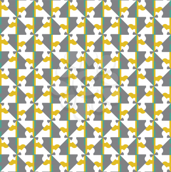 Vector seamless pattern texture background with geometric shapes, colored in green, grey, yellow, gold and white colors.