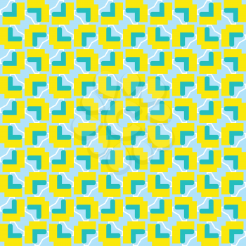 Vector seamless pattern texture background with geometric shapes, colored in green, blue, yellow and white colors.