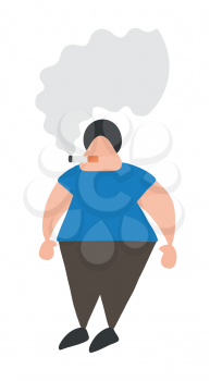 Vector illustration cartoon man character standing and smoking cigarette.