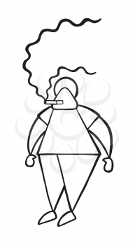 Vector illustration cartoon man character standing and smoking cigarette.