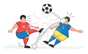 Vector illustration cartoon soccer player man kicking ball and hitting other player's face.
