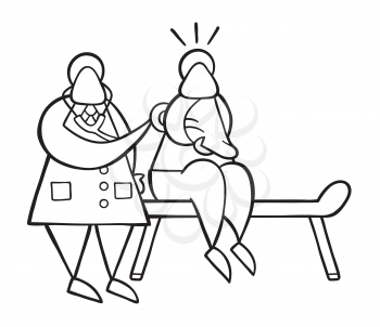 Vector illustration cartoon doctor man listening patient's back with stethoscope.