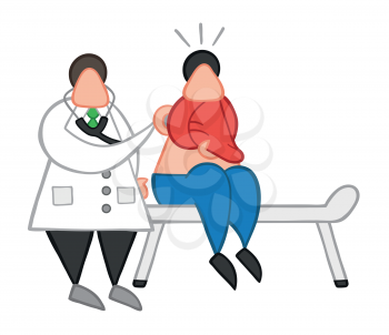 Vector illustration cartoon doctor man listening patient's back with stethoscope.