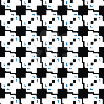 Vector seamless pattern texture background with geometric shapes, colored in black, white and blue colors.