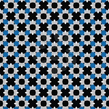 Vector seamless pattern texture background with geometric shapes, colored in black, blue, grey and white colors.