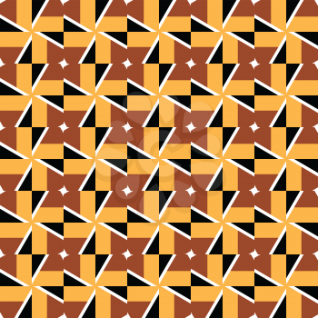 Vector seamless pattern texture background with geometric shapes, colored in yellow, brown, black and white colors.