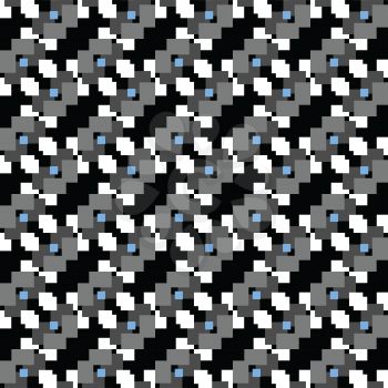 Vector seamless pattern texture background with geometric shapes, colored in black, grey, white and blue colors.