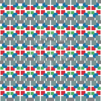 Vector seamless pattern texture background with geometric shapes, colored in blue, grey, green, red and white colors.