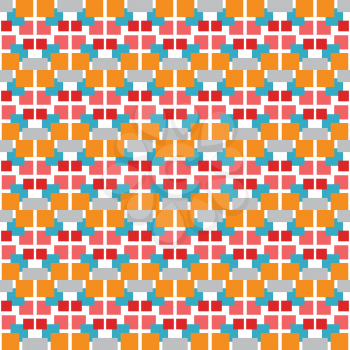 Vector seamless pattern texture background with geometric shapes, colored in orange, red, blue, grey and white colors.