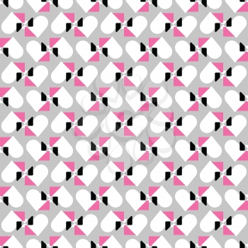 Vector seamless pattern texture background with geometric shapes, colored in pink, grey, white and black colors.