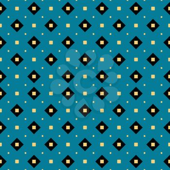 Vector seamless pattern texture background with geometric shapes, colored in blue, yellow and black colors.