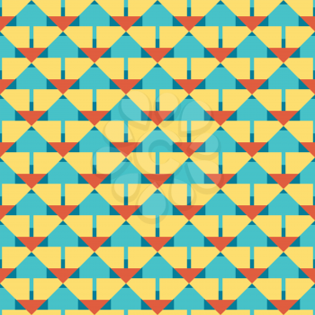 Vector seamless pattern texture background with geometric shapes, colored in yellow, blue and orange colors.