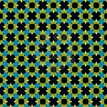 Vector seamless pattern texture background with geometric shapes, colored in black, green, blue and white colors.