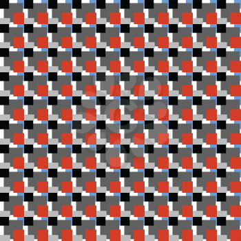 Vector seamless pattern texture background with geometric shapes, colored in red, blue, grey, black and white colors.