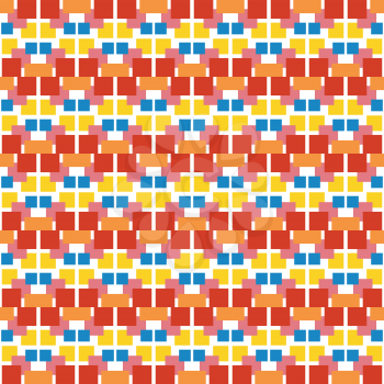 Vector seamless pattern texture background with geometric shapes, colored in red, orange, pink, yellow, blue and white colors.