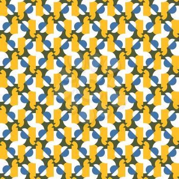 Vector seamless pattern texture background with geometric shapes, colored in yellow, green, blue and white colors.