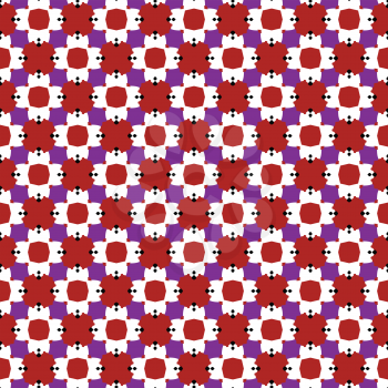 Vector seamless pattern texture background with geometric shapes, colored in purple, red, black and white colors.