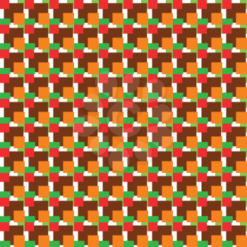 Vector seamless pattern texture background with geometric shapes, colored in brown, orange, red, green and white colors.