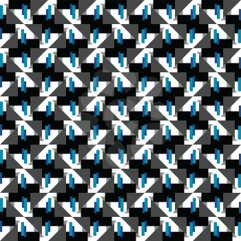 Vector seamless pattern texture background with geometric shapes, colored in black, grey, blue and white colors.