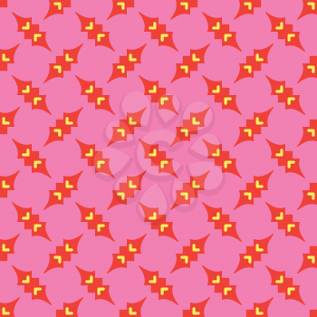 Vector seamless pattern texture background with geometric shapes, colored in pink, red and yellow colors.