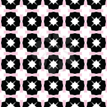 Vector seamless pattern texture background with geometric shapes, colored in black, pink, grey and white colors.