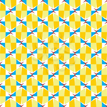 Vector seamless pattern texture background with geometric shapes, colored in yellow, blue, red and white colors.