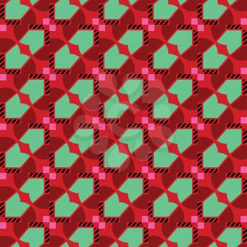 Vector seamless pattern texture background with geometric shapes, colored in red, pink, green and black colors.