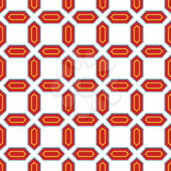 Vector seamless pattern texture background with geometric shapes, colored in red, blue, yellow and white colors.