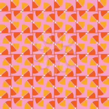 Vector seamless pattern texture background with geometric shapes, colored in pink, orange, yellow and white colors.