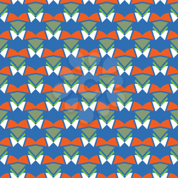 Vector seamless pattern texture background with geometric shapes, colored in blue, orange, green and white colors.