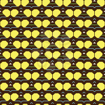 Vector seamless pattern background texture with geometric shapes, colored in yellow, brown, blue, green and white colors.