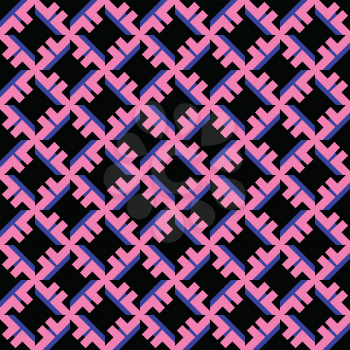 Vector seamless pattern background texture with geometric shapes, colored in black, blue and pink colors.