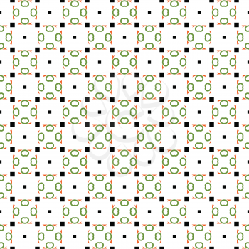 Vector seamless pattern background texture with geometric shapes, colored in white, green, orange and black colors.