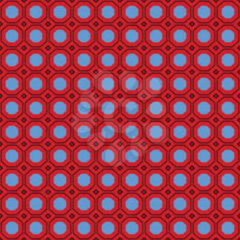 Vector seamless pattern background texture with geometric shapes, colored in blue, red and black colors.