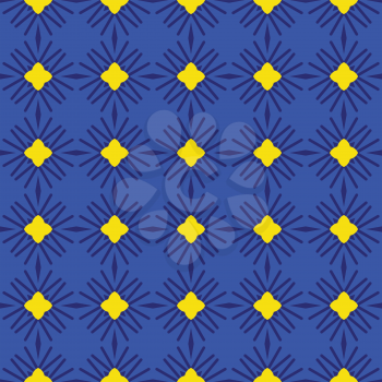 Vector seamless pattern background texture with geometric shapes, colored in blue and yellow colors.