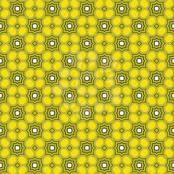 Vector seamless pattern background texture with geometric shapes, colored in yellow, green, black and white colors.